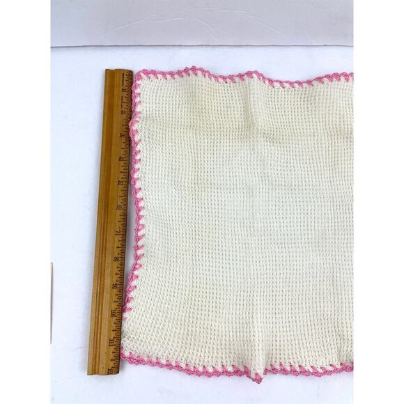 VTG 3 Crochet Washcloths Gift Set Unique Typed Note White with Pink Border - Picture 3 of 16